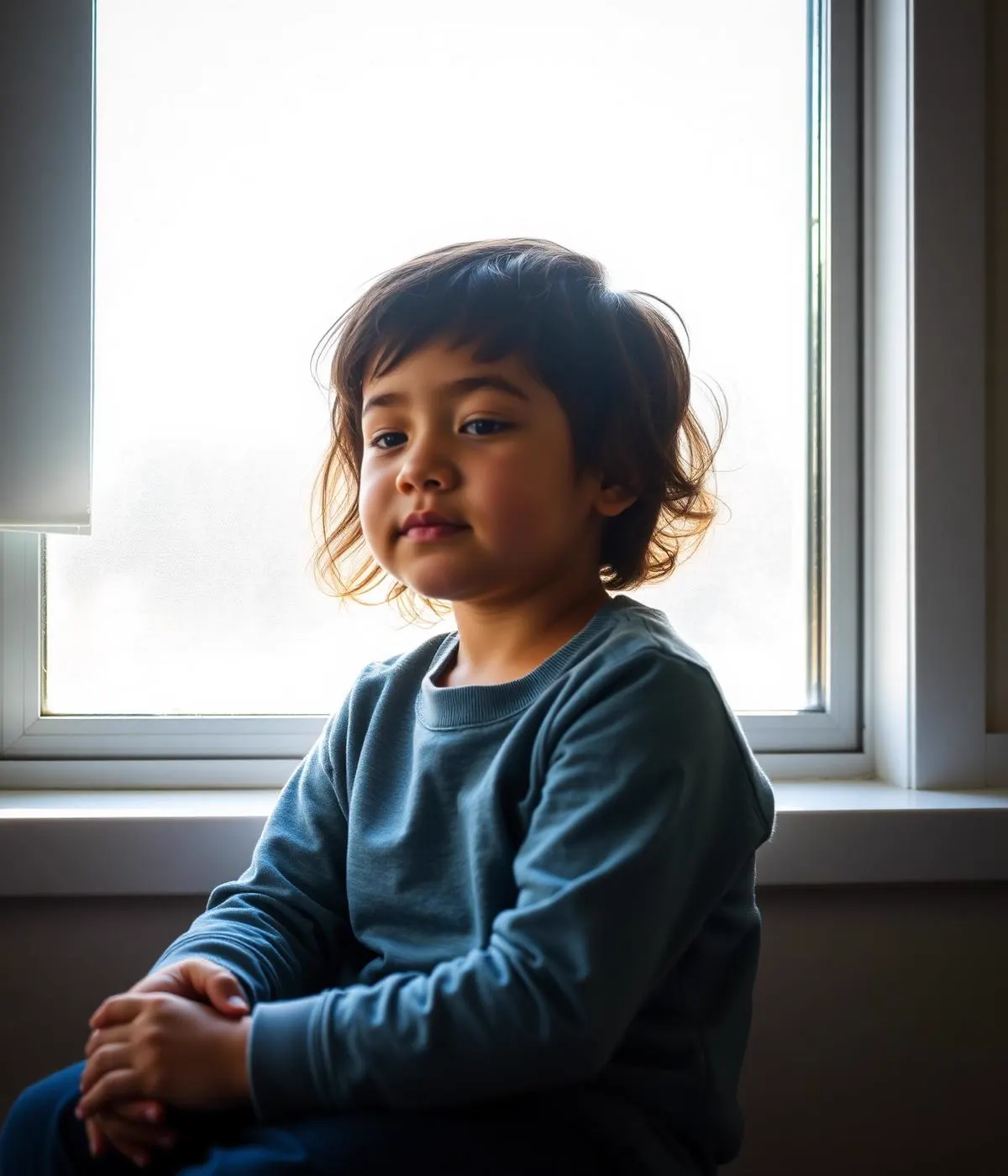 A calm, regulated child sitting peacefully in natural light